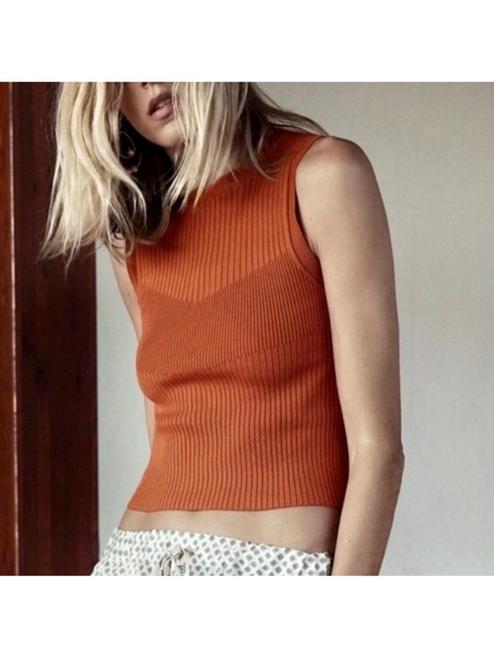 Zara Ribbed Knit Tank Top Burnt Orange Size S New